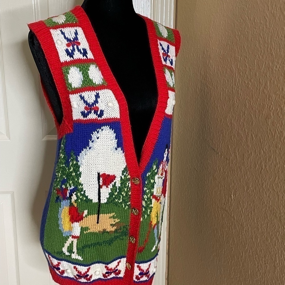 Marisa Christina Colorful Golf Knit Pullover Sleeveless Womens L Vintage Sweater - Picture 10 of 11